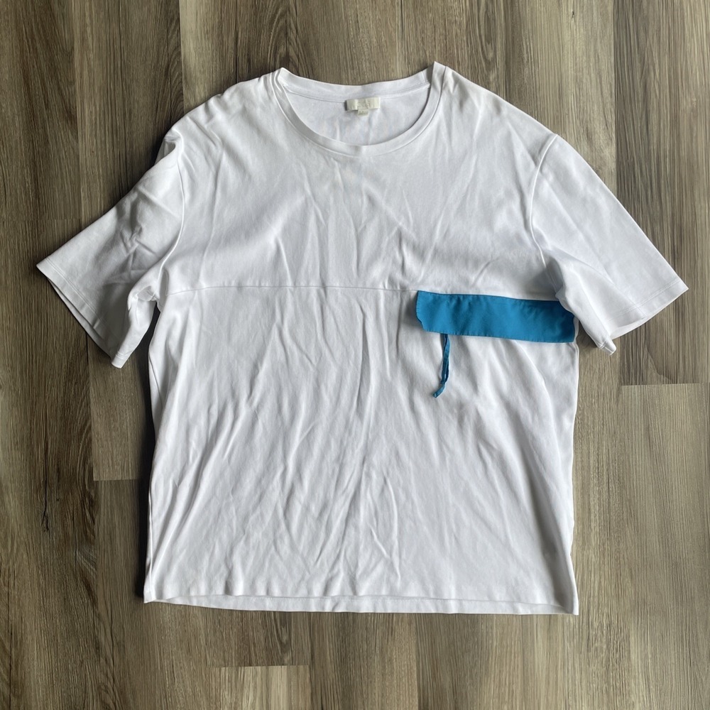 COS Mens White Cotton Zippered Chest Pocket T-Shirt XL Blue Detail Regular Fit